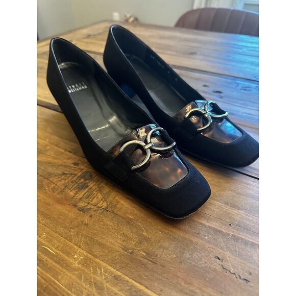 Stuart Weitzman Shoes Size 8 M Black Suede Square Toe Block Heels Pumps Classic - Picture 12 of 12